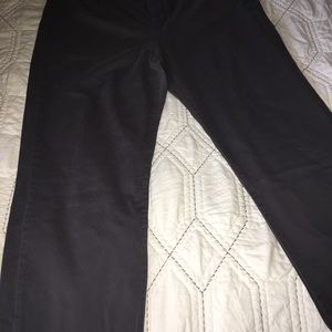 Charcoal grey pants.